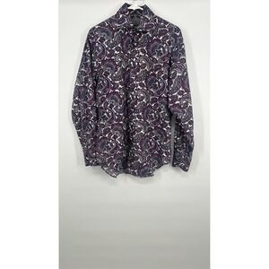 Thomas Dean Mens Purple Paisley Button Down Shirt Cotton Long Sleeve Size M